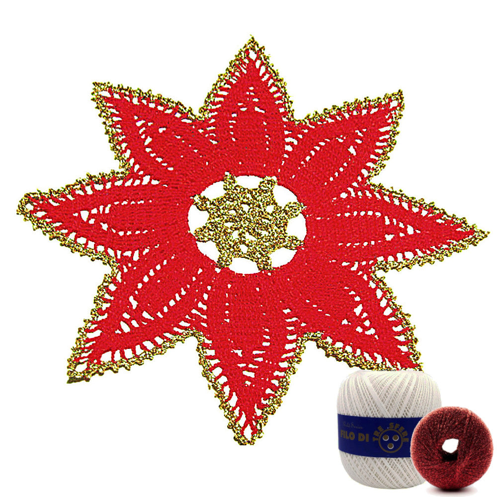 Centrino stella di Natale bianco e rosso ad uncinetto 35 cm