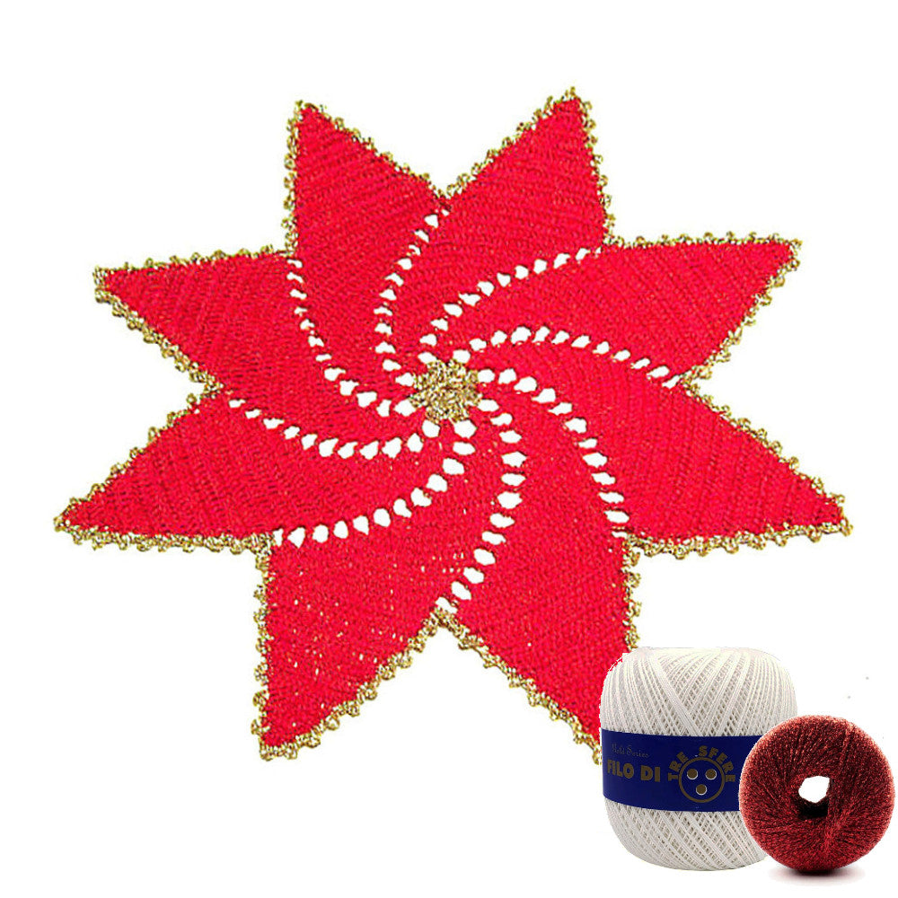 Centrino stella di Natale bianco e rosso ad uncinetto 36 cm