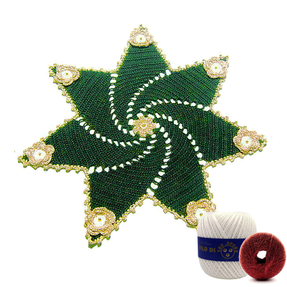 Centrino stella di Natale bianco e rosso ad uncinetto 36 cm