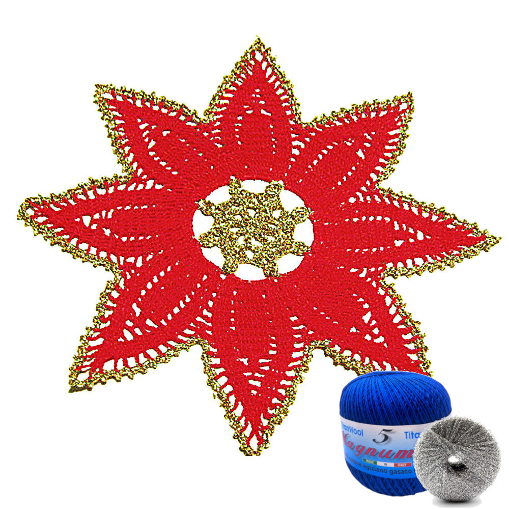 Centrino stella di Natale blu e argento ad uncinetto 35 cm