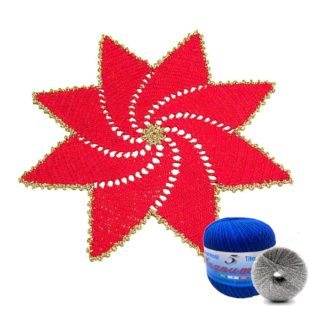 Centrino stella di Natale blu e argento ad uncinetto 36 cm