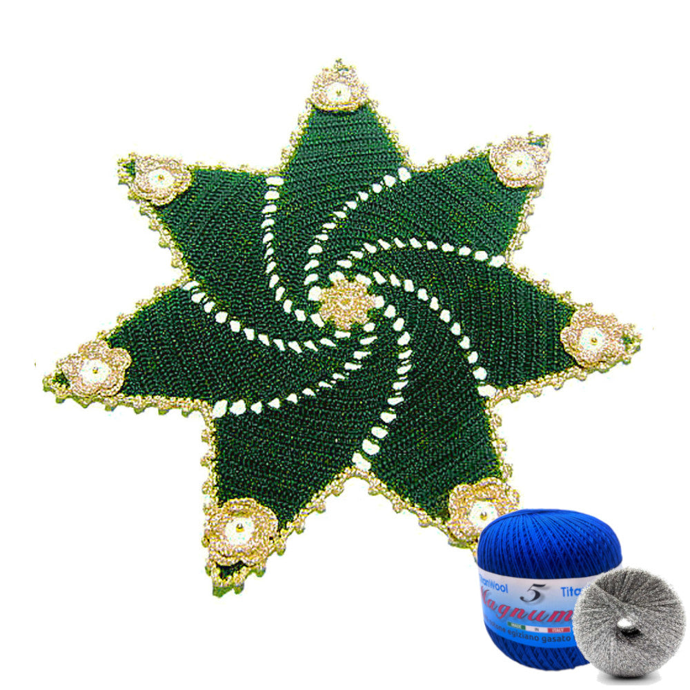 Centrino stella di Natale blu e argento ad uncinetto 36 cm