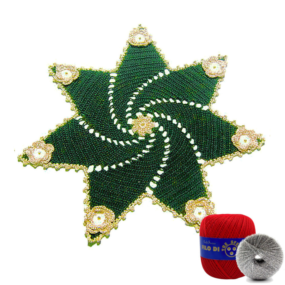 Centrino stella di Natale rosso e argento ad uncinetto 36 cm