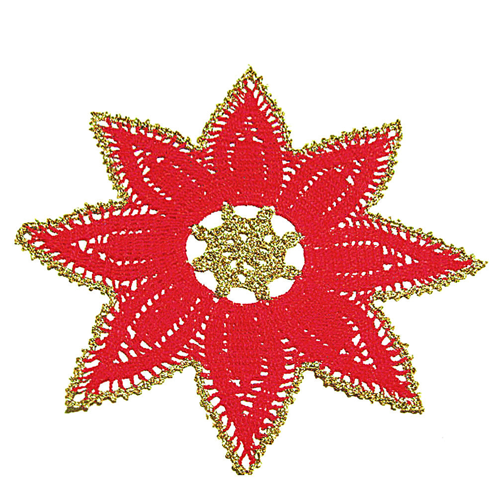 Centrino stella di Natale rosso e oro ad uncinetto 35 cm