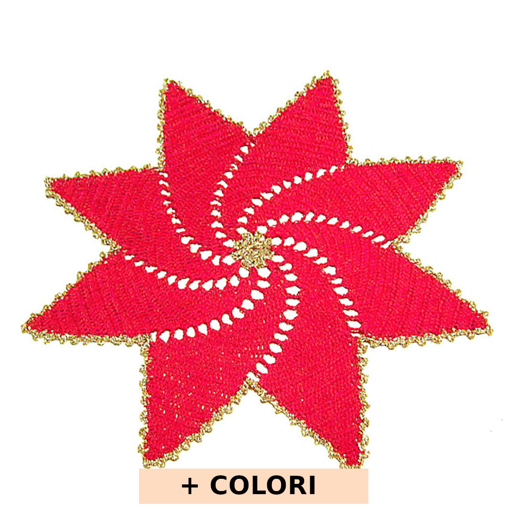 Centrino stella di Natale rosso e oro ad uncinetto 36 cm