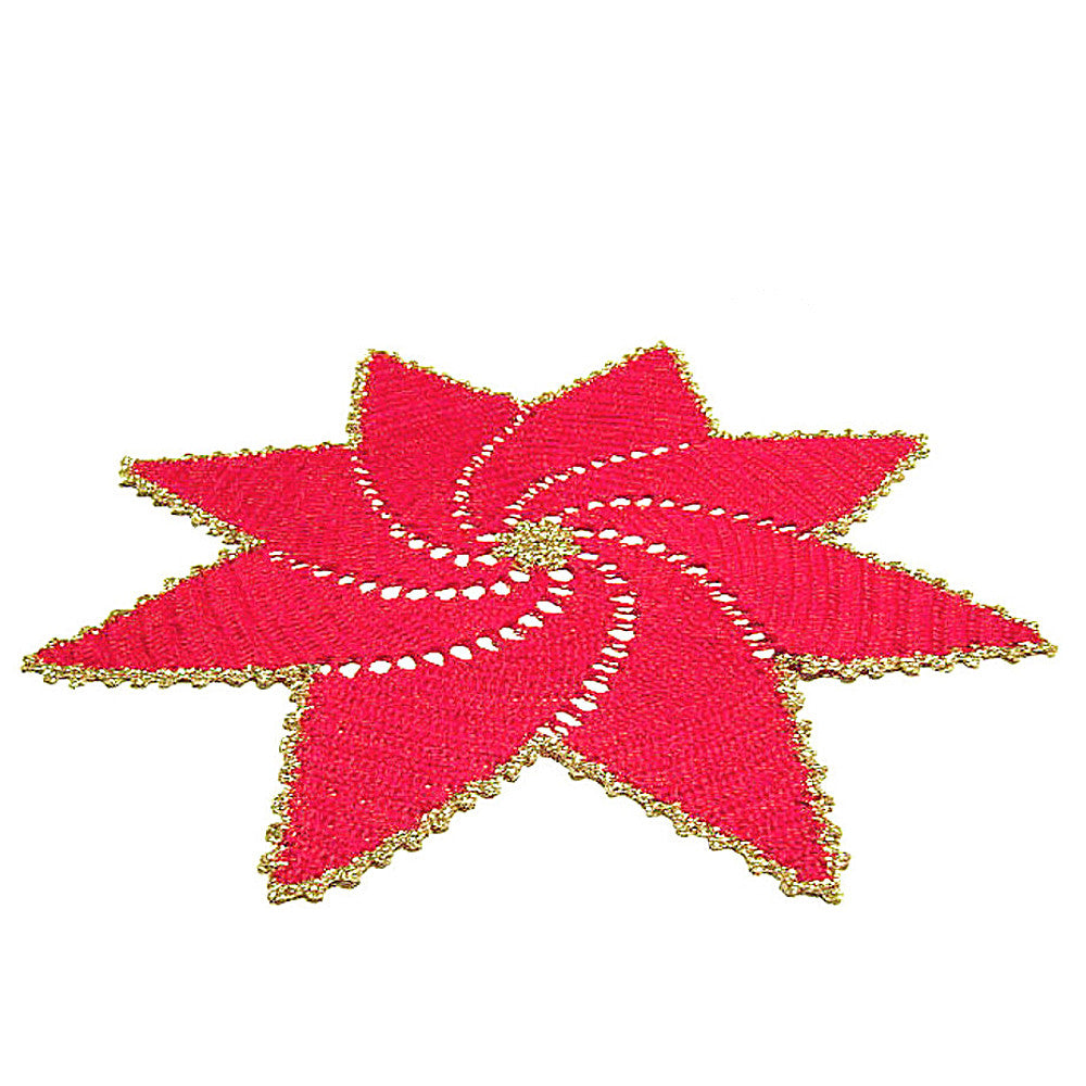 Centrino stella di Natale rosso e oro ad uncinetto 36 cm