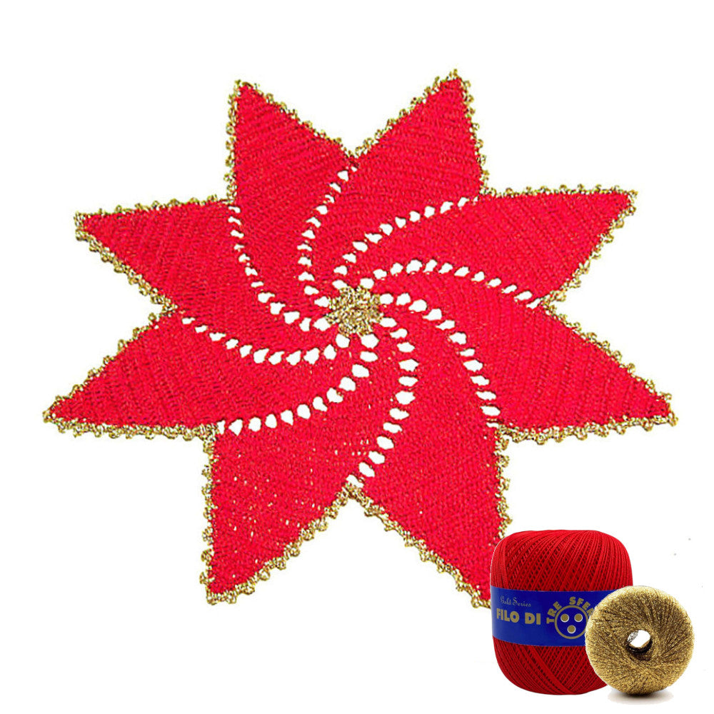 Centrino stella di Natale rosso e oro ad uncinetto 36 cm
