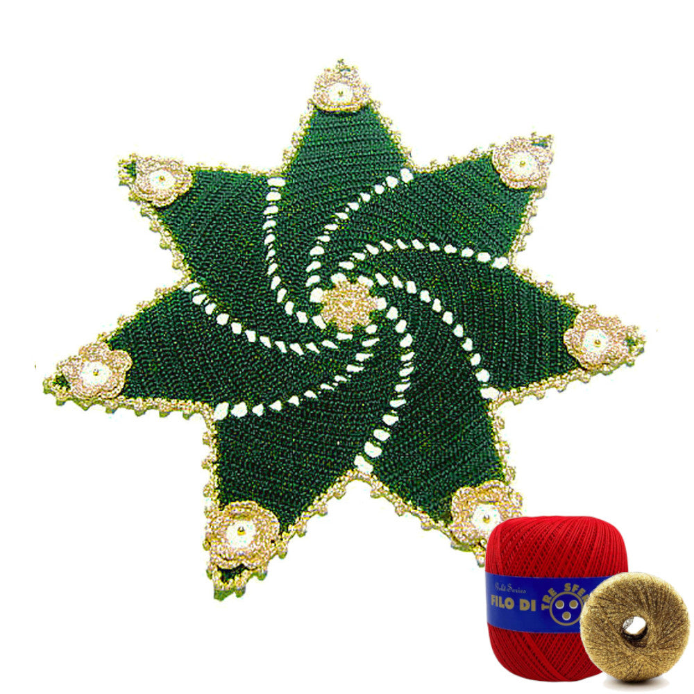 Centrino stella di Natale rosso e oro ad uncinetto 36 cm