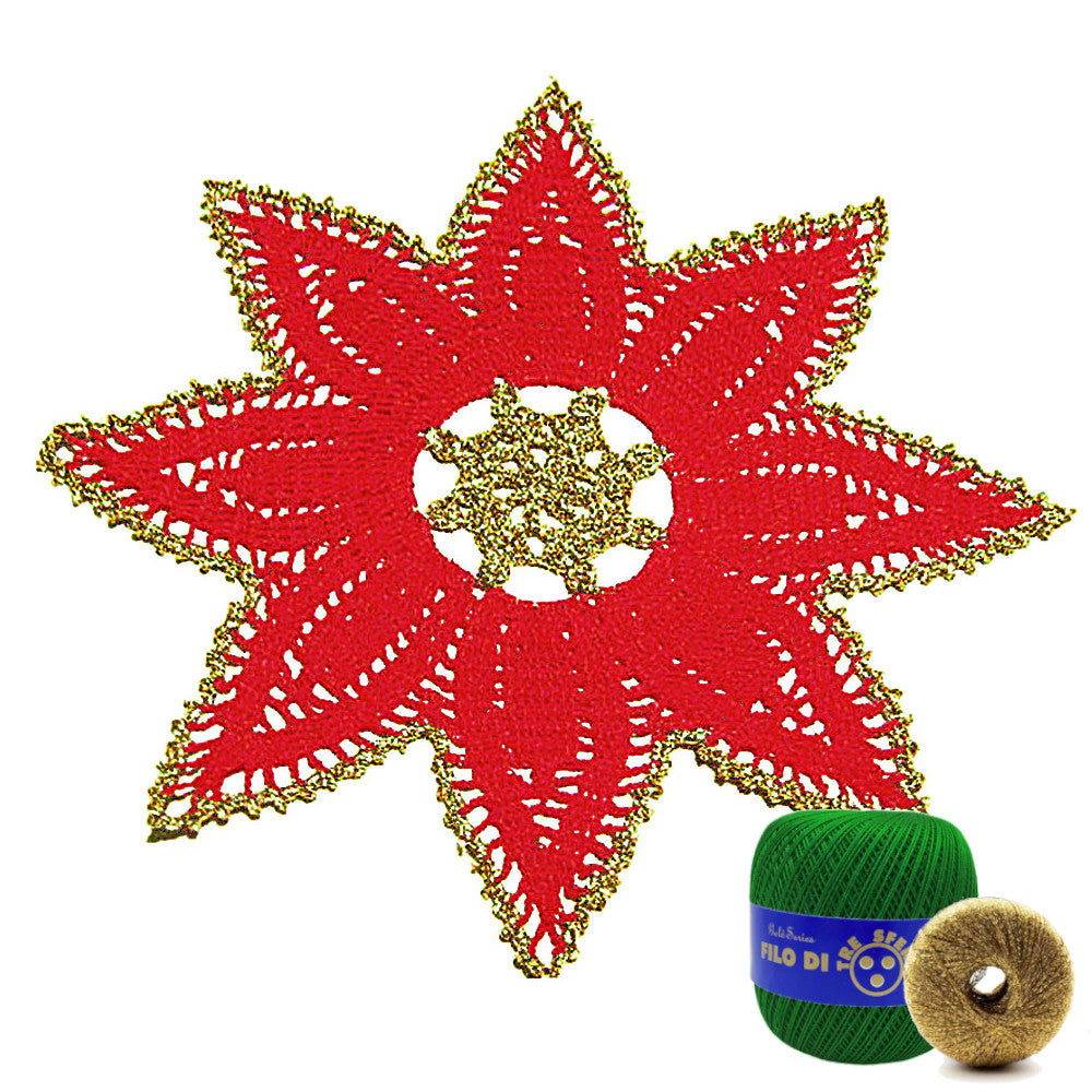 Centrino stella di Natale verde e oro ad uncinetto 35 cm