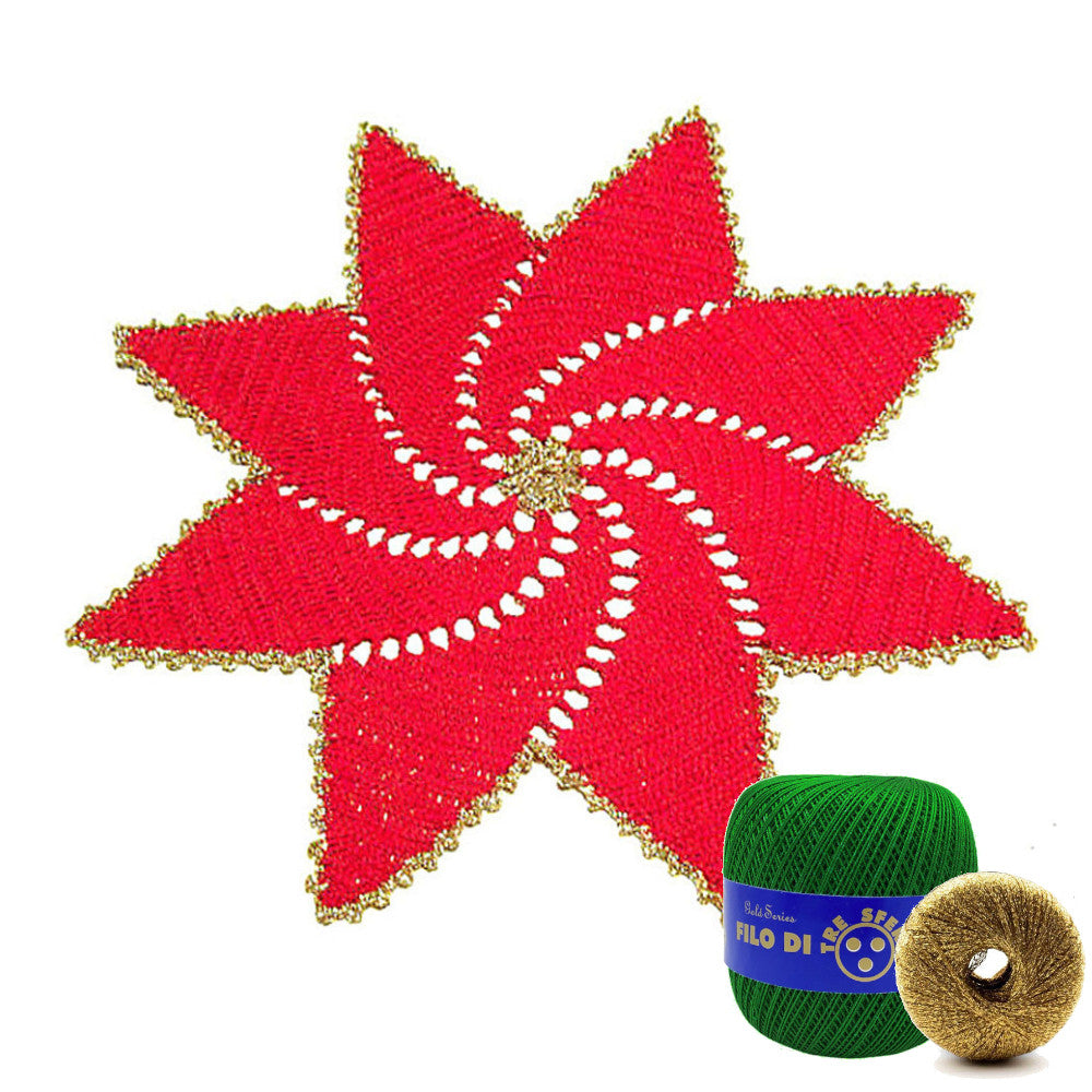 Centrino stella di Natale verde e oro ad uncinetto 36 cm