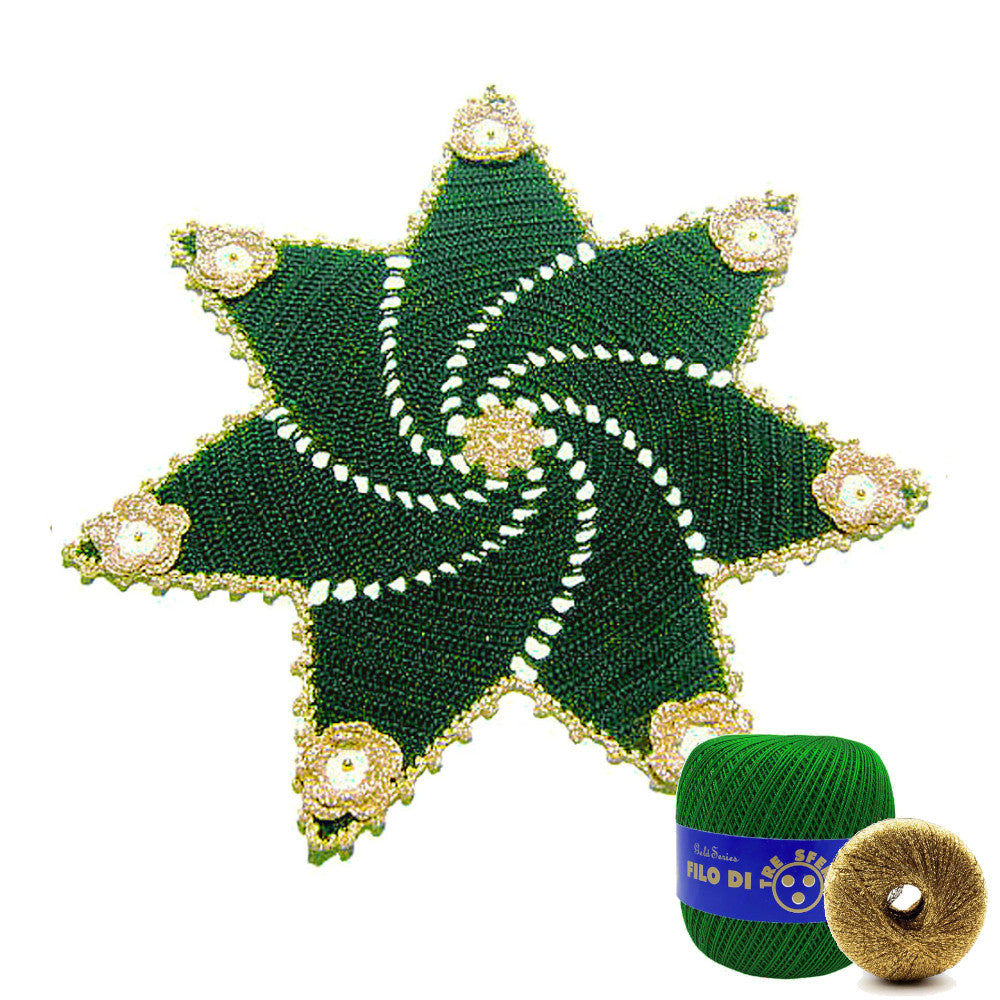 Centrino stella di Natale verde e oro ad uncinetto 36 cm