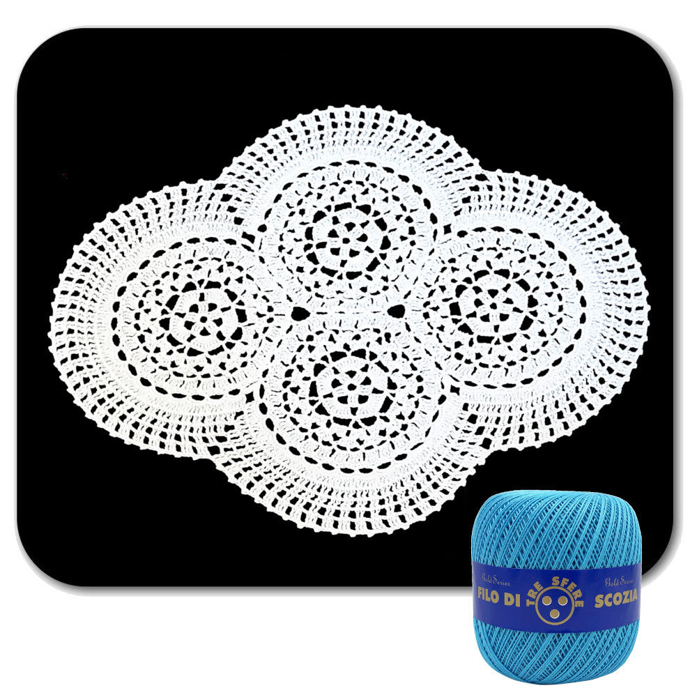 Centrino turchese ovale ad uncinetto in cotone 48x37 cm