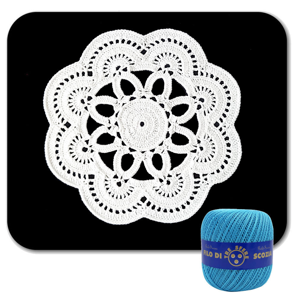 Centrino turchese rotondo ad uncinetto 22 cm