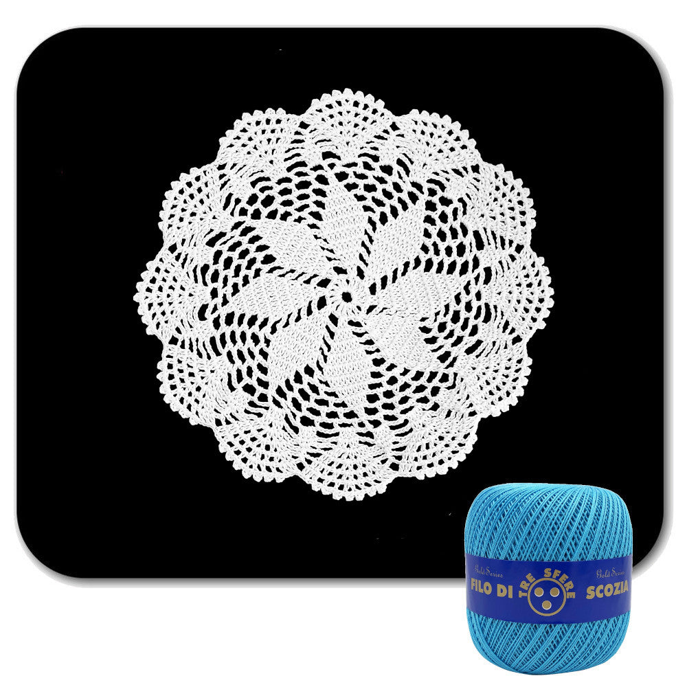 Centrino turchese rotondo ad uncinetto in cotone 22 cm