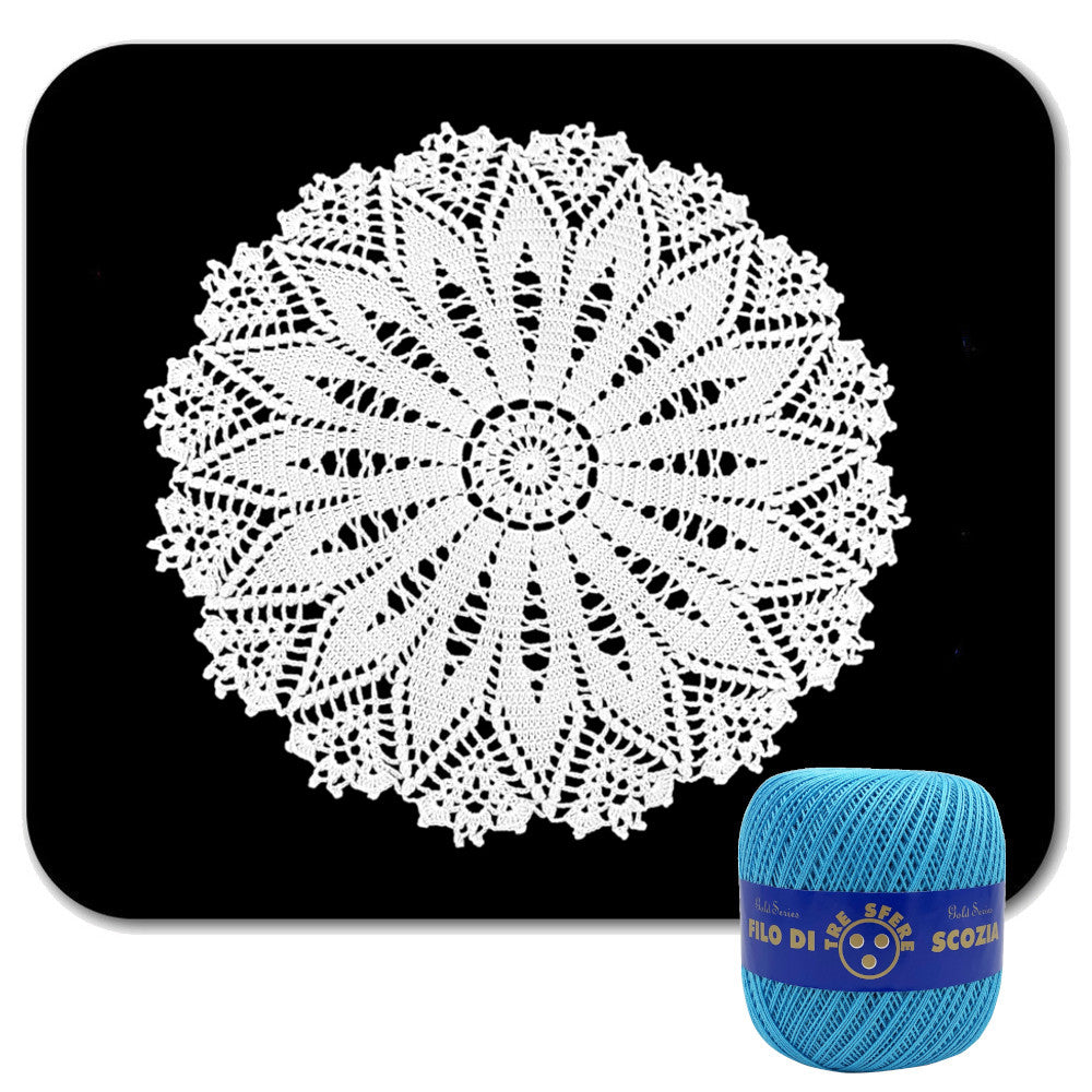 Centrino turchese rotondo ad uncinetto in cotone 37 cm