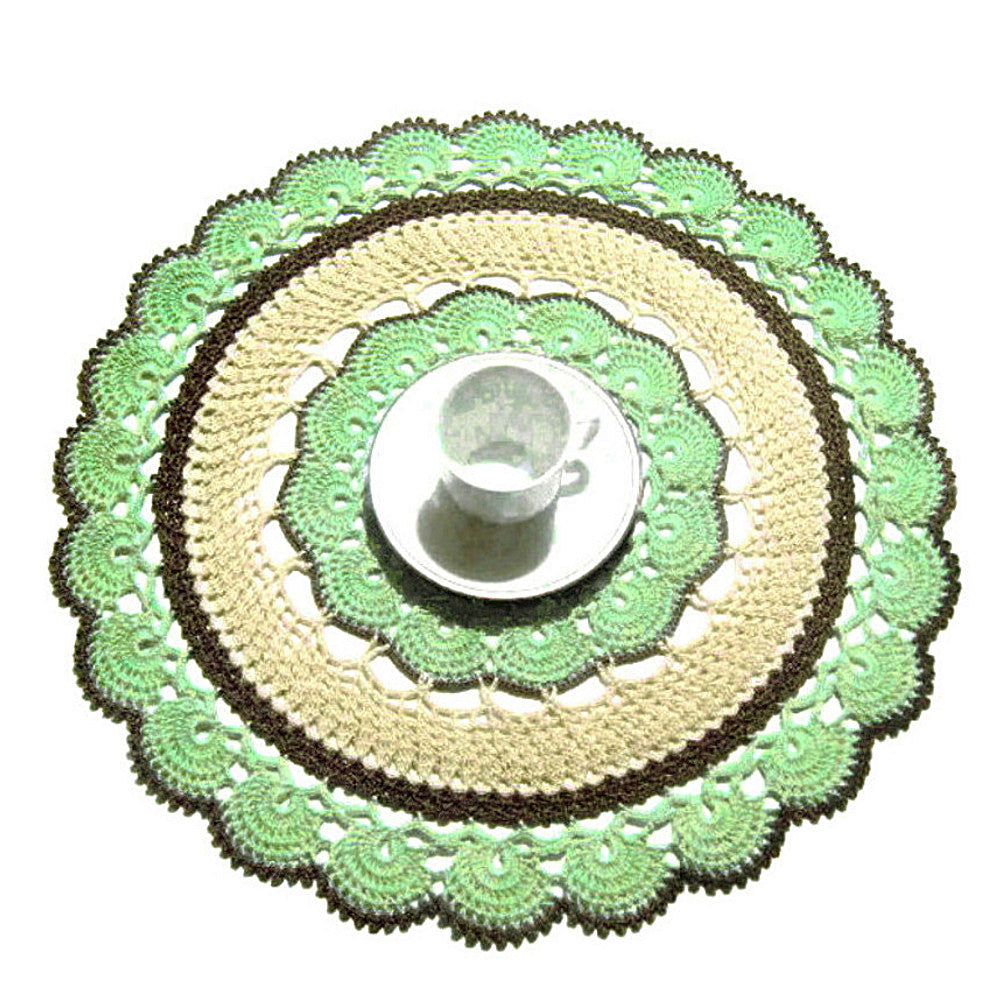 Centrino verde beige e marrone rotondo ad uncinetto 42 cm