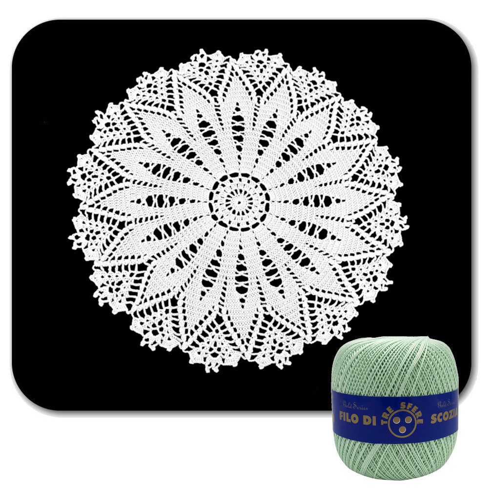 Centrino verde chiaro rotondo ad uncinetto in cotone 37 cm