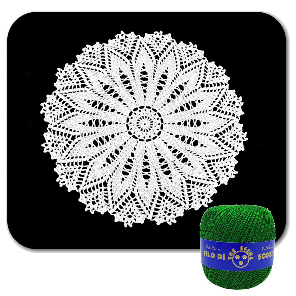 Centrino verde rotondo ad uncinetto in cotone 37 cm