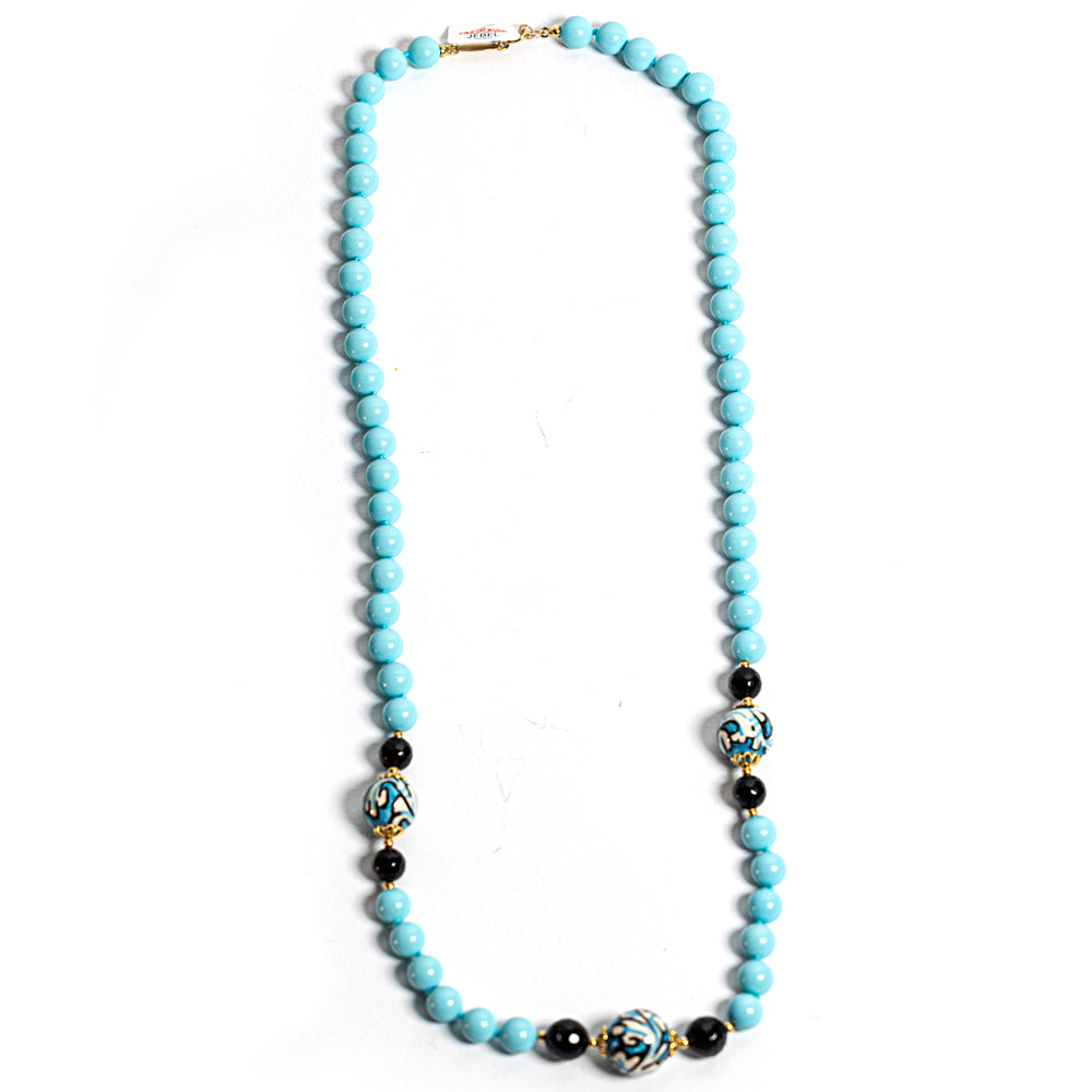 Collana Acitrezza in pasta di turchese e perle in ceramica di Caltagirone