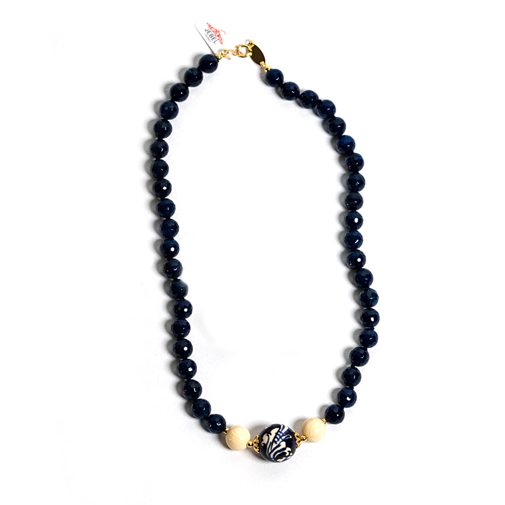 Collana Alicudi in pietre dure onice e perle in ceramica di Caltagirone