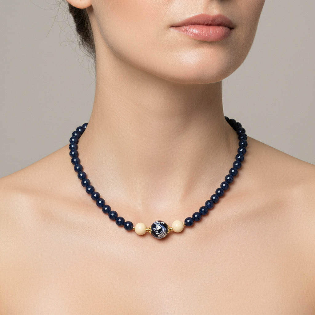 Collana Alicudi in pietre dure onice e perle in ceramica di Caltagirone