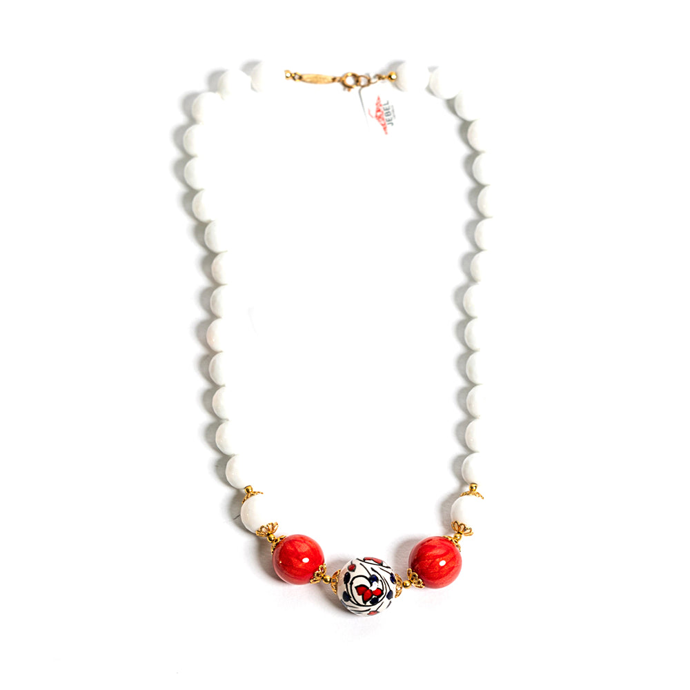 Collana Avola in agata bianca e perle in ceramica di Caltagirone