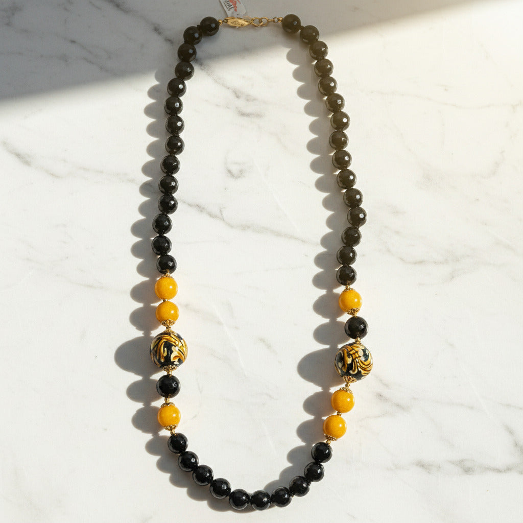 Collana Bagheria in pietre dure onice e perle in ceramica di Caltagirone