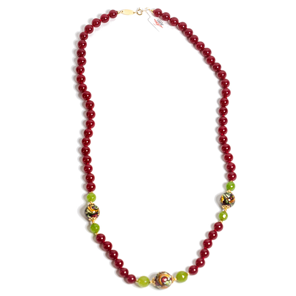 Collana Caltagirone in agata rossa e perle in ceramica di Caltagirone
