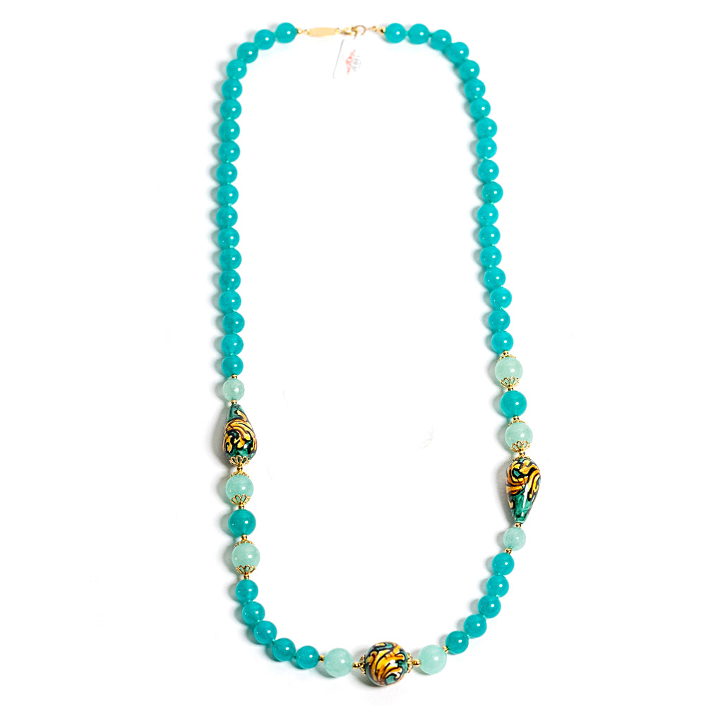 Collana Capo D’Orlando in agata verde e perle in ceramica di Caltagirone