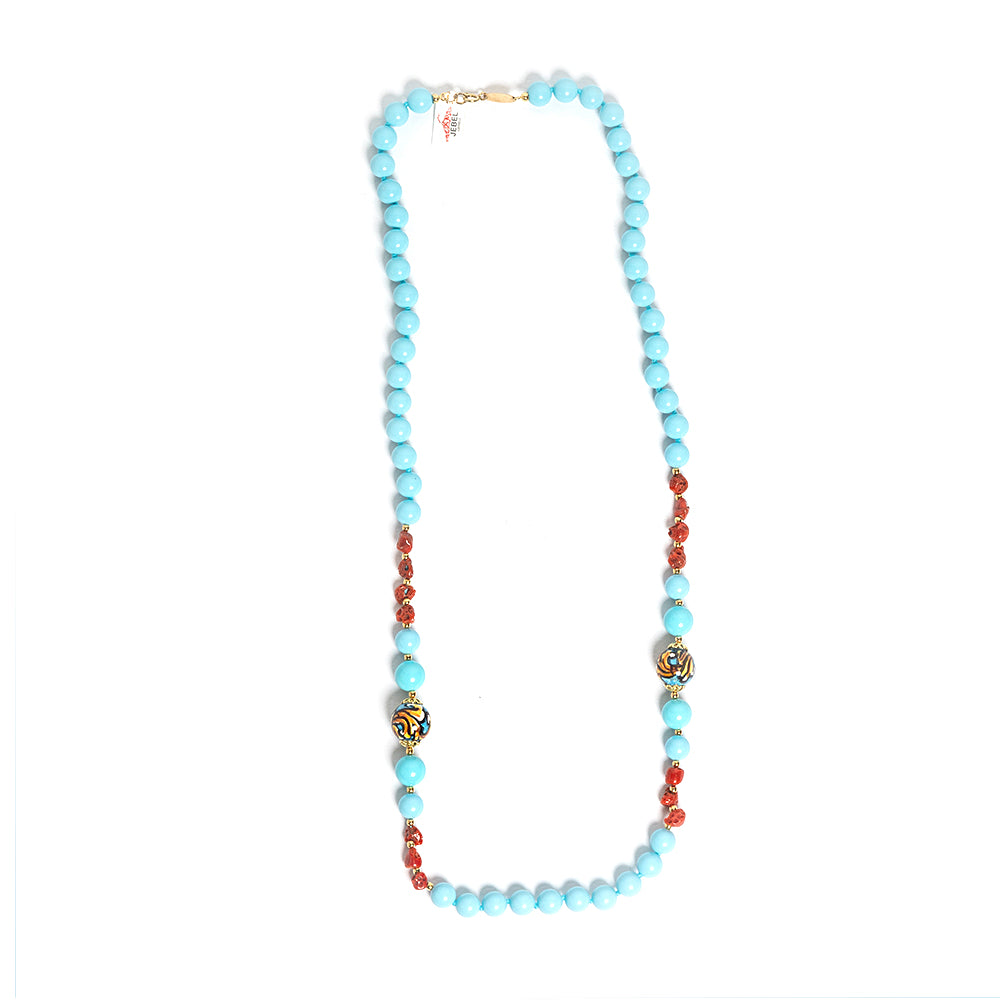 Collana Capomulini in pasta di turchese e perle in ceramica di Caltagirone