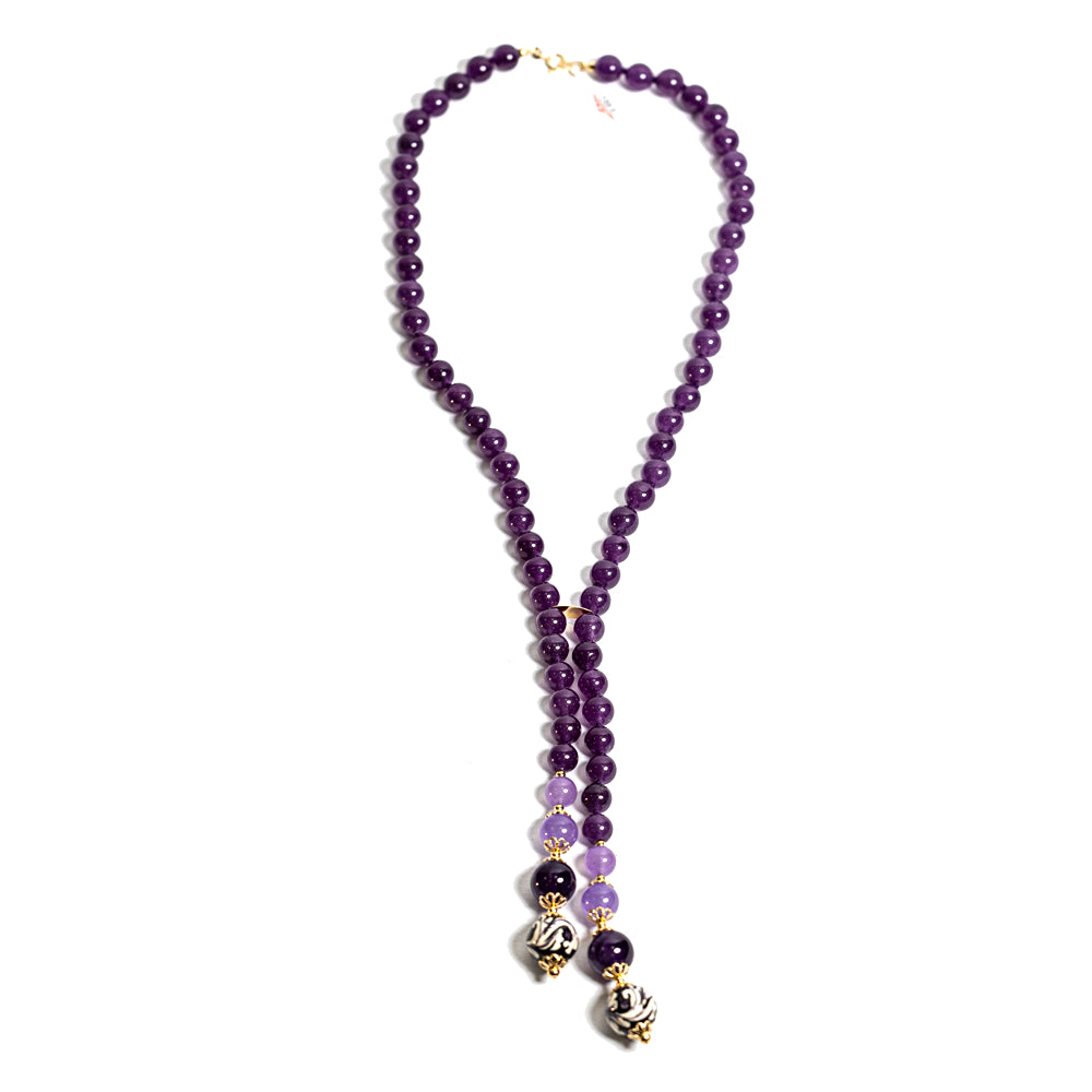 Collana Castelbuono in agata viola e perle in ceramica di Caltagirone