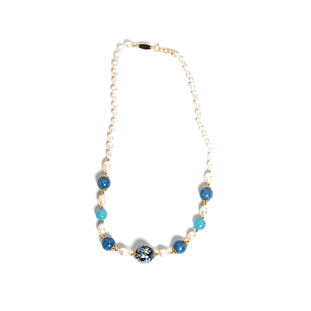 Collana Castell’Umberto in perle di fiume e perle in ceramica di Caltagirone