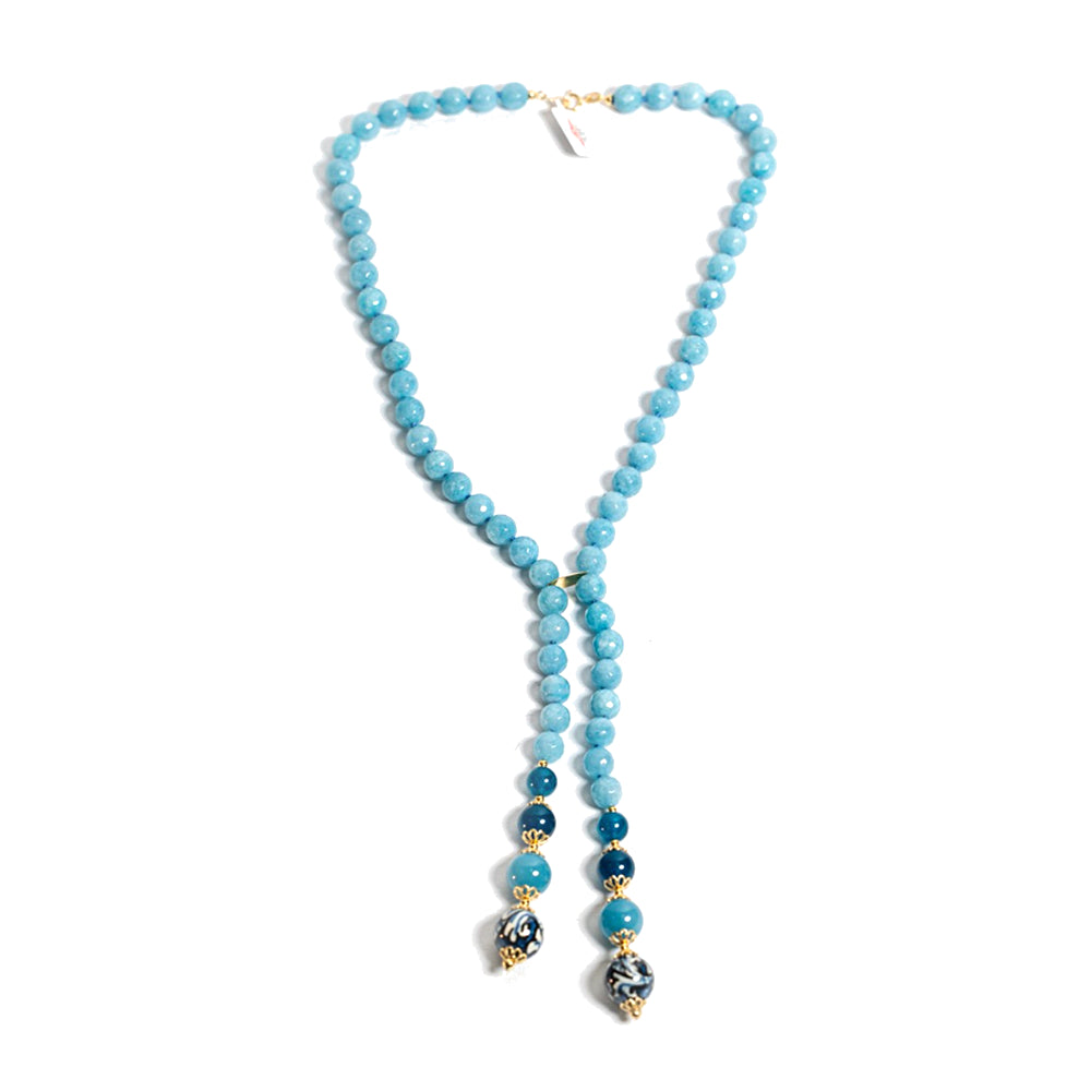 Collana Castelmola in angelite e perle in ceramica di Caltagirone