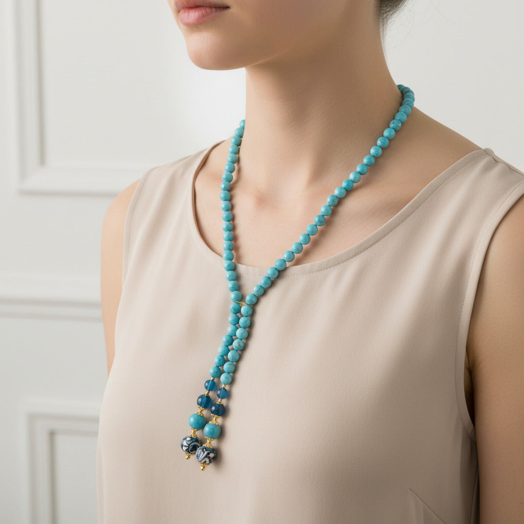 Collana Castelmola in angelite e perle in ceramica di Caltagirone