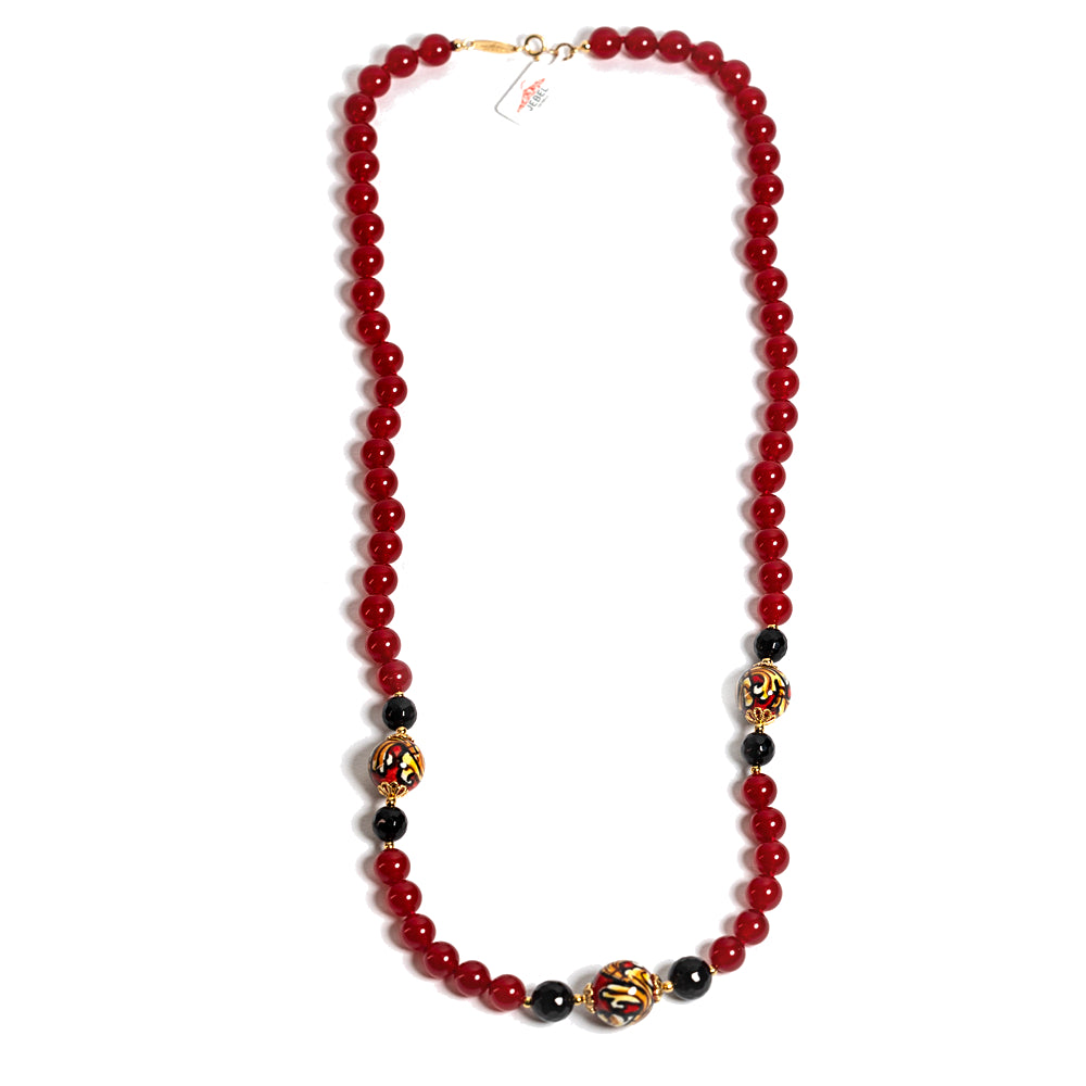 Collana Catania in agata rossa e perle in ceramica di Caltagirone