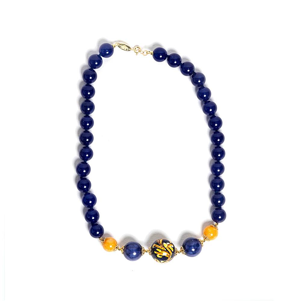 Collana Cavagrande in agata blu e perle in ceramica di Caltagirone