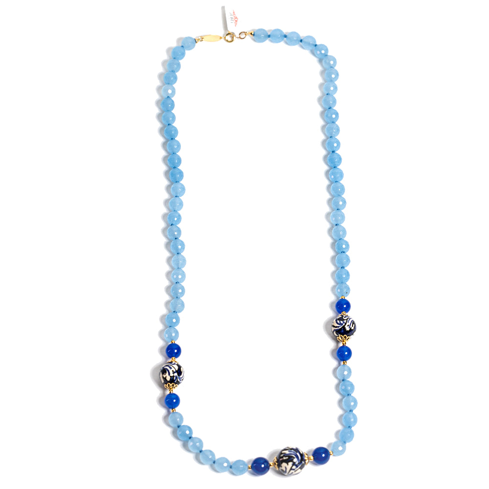 Collana Cefalu' in angelite e perle in ceramica di Caltagirone