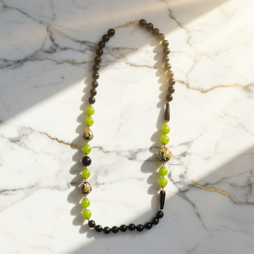 Collana Cerda in pietre dure onice e perle in ceramica di Caltagirone