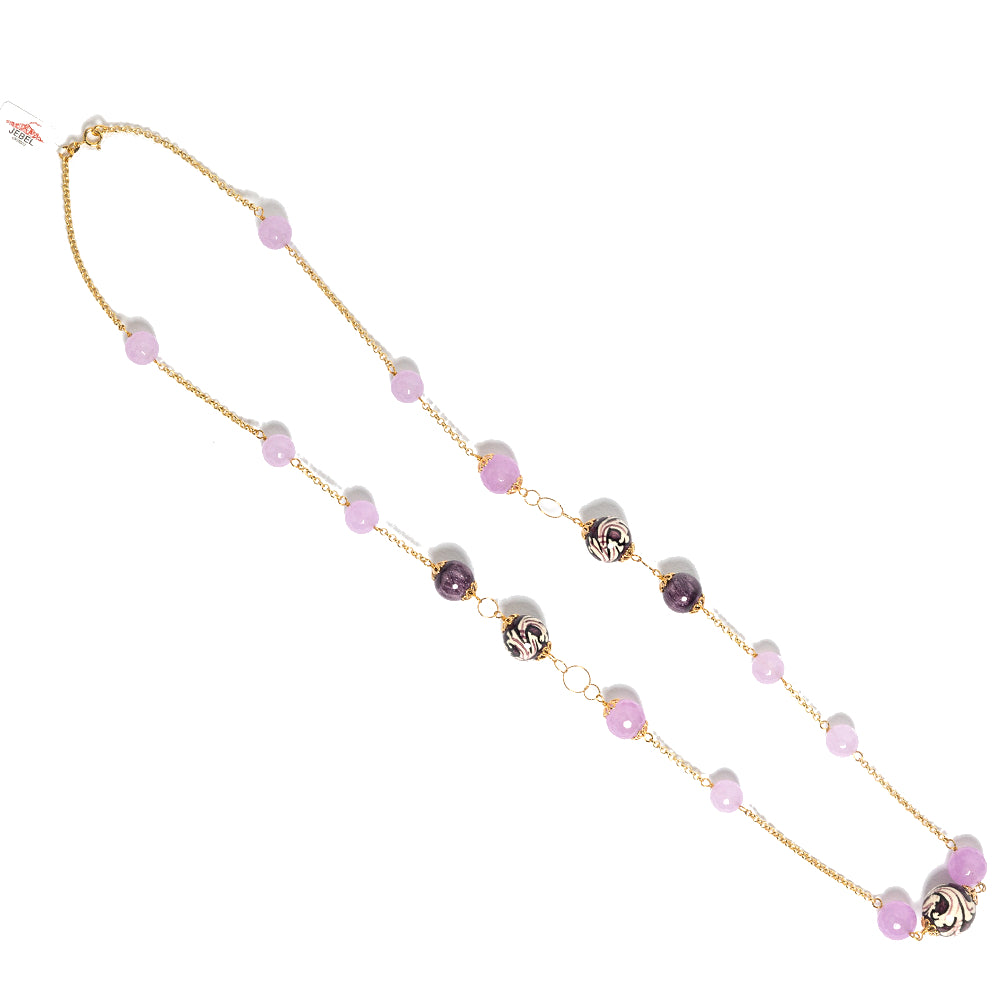 Collana Chanel 10 in agata glicine e perle in ceramica di Caltagirone