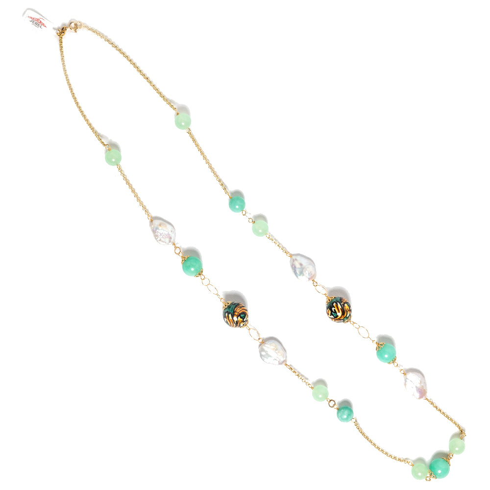 Collana Chanel 11 in agata verde e perle in ceramica di Caltagirone