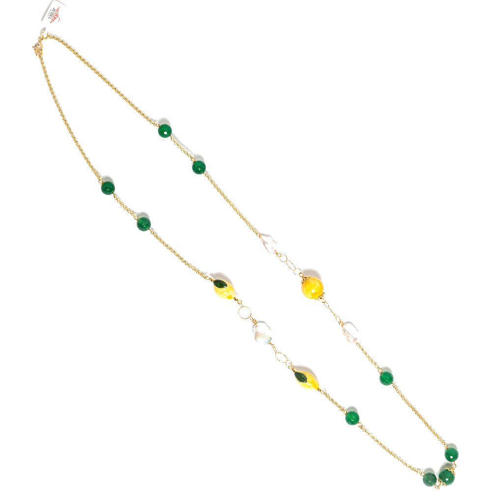 Collana Chanel 13 in agata verde e limoni in ceramica di Caltagirone