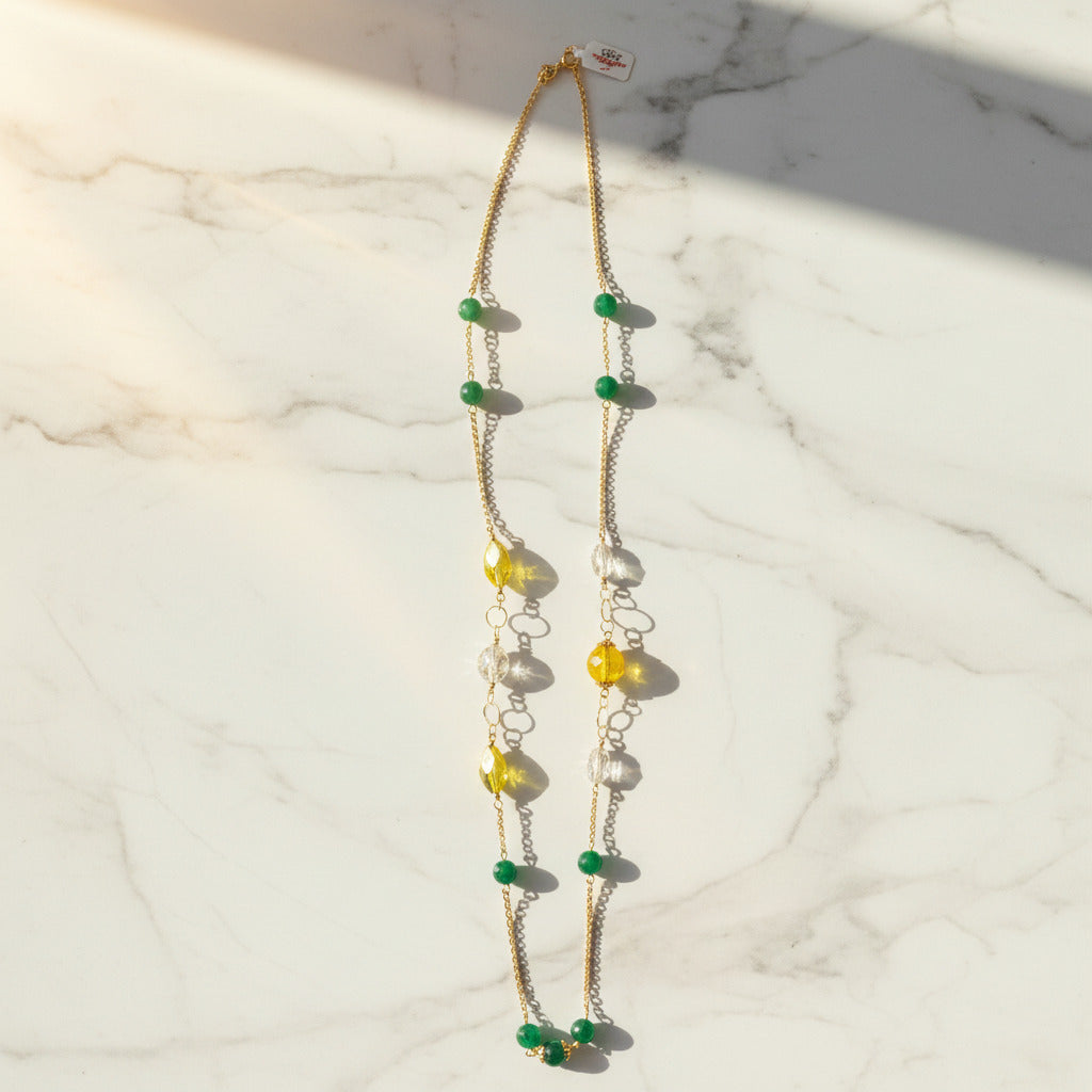 Collana Chanel 13 in agata verde e limoni in ceramica di Caltagirone