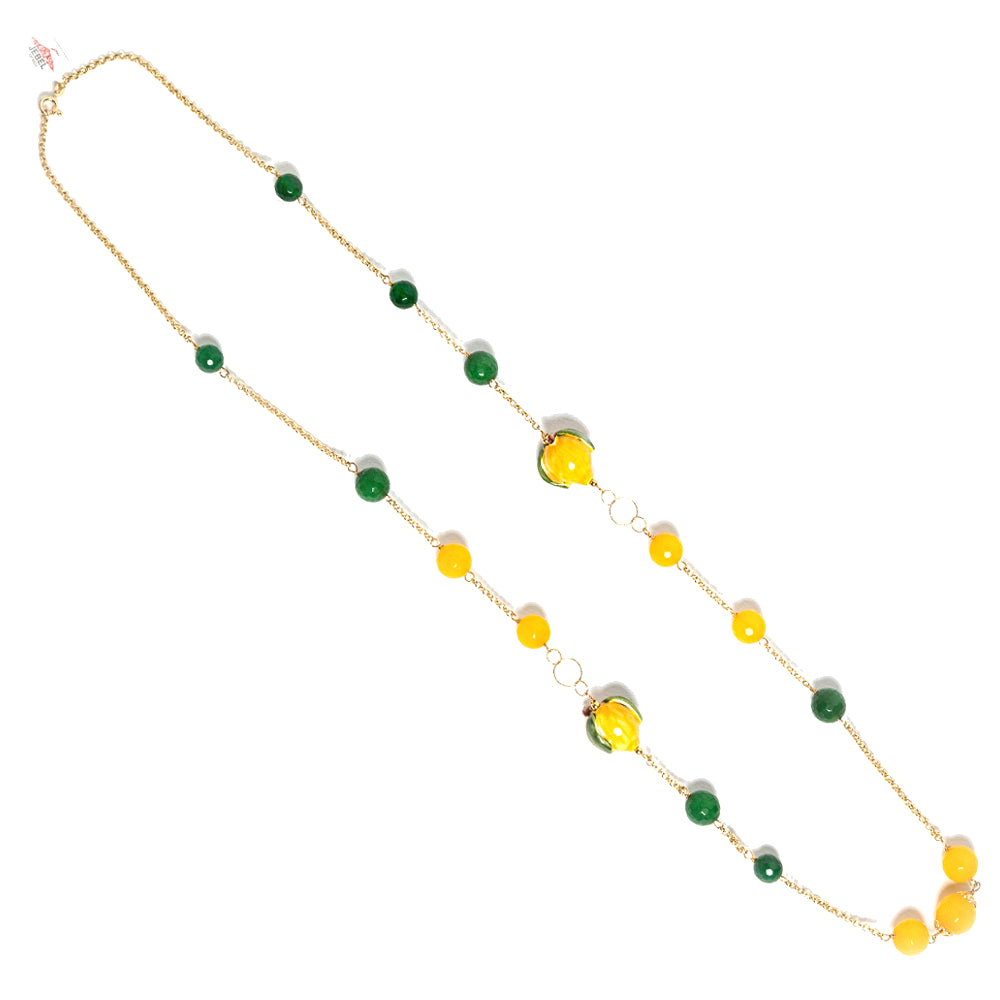 Collana Chanel 14 in agata verde e limoni in ceramica di Caltagirone