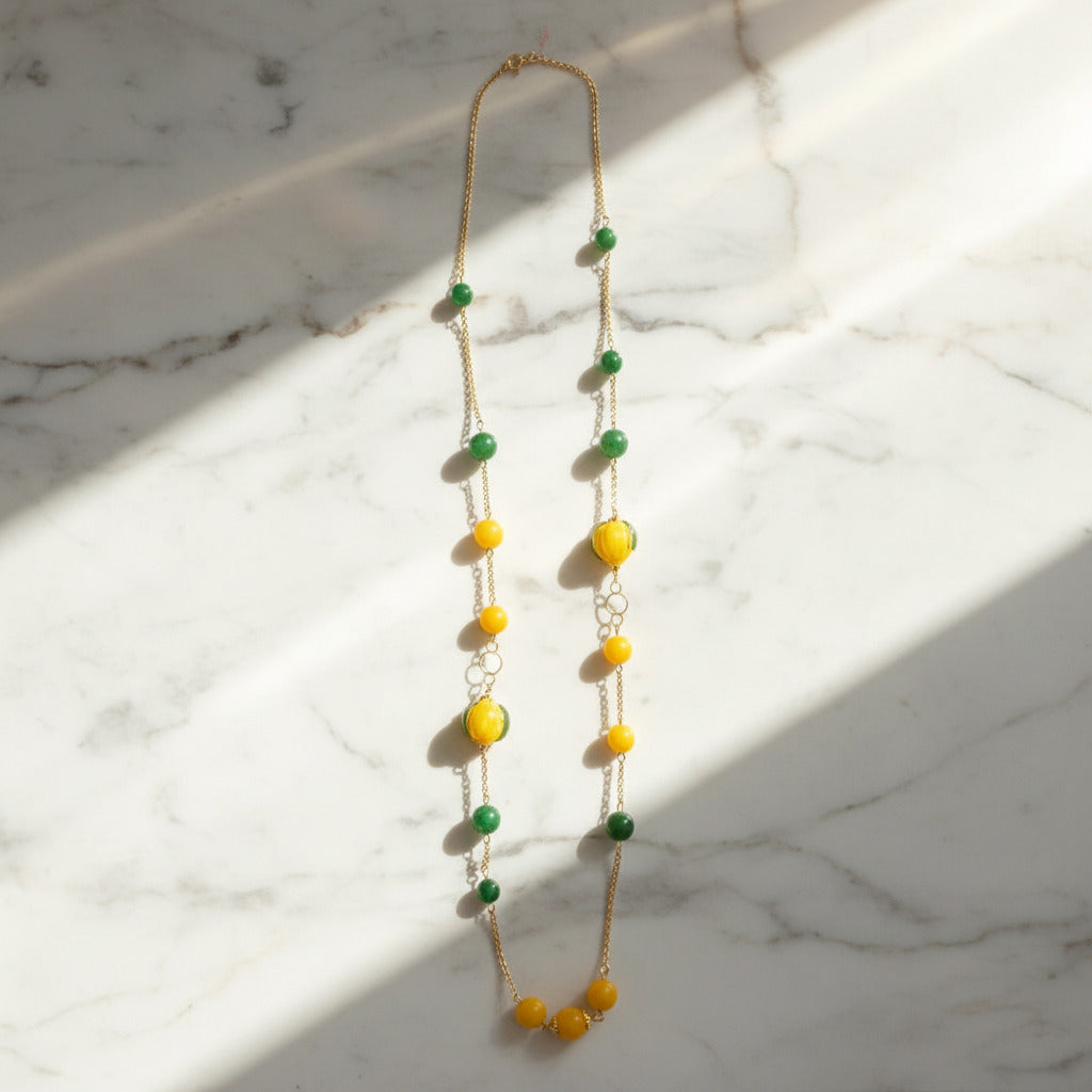 Collana Chanel 14 in agata verde e limoni in ceramica di Caltagirone