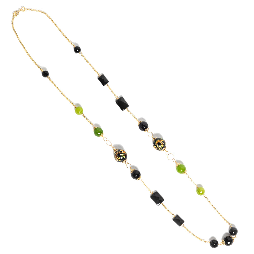Collana Chanel 1 in agata verde e perle in ceramica di Caltagirone