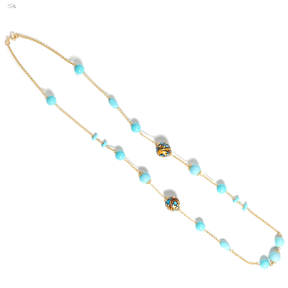 Collana Chanel 3 in pasta di turchese e perle in ceramica di Caltagirone