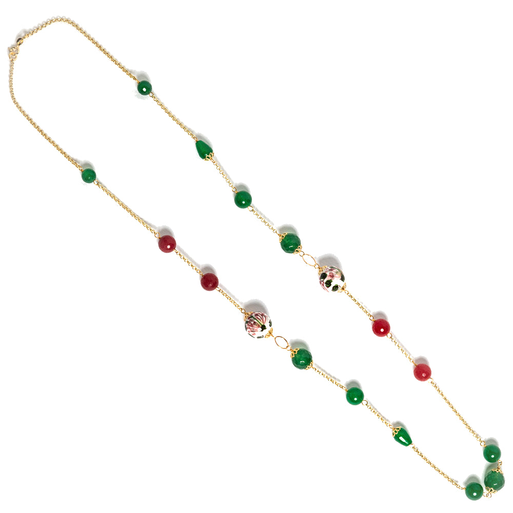 Collana Chanel 5 in agata verde e perle in ceramica di Caltagirone