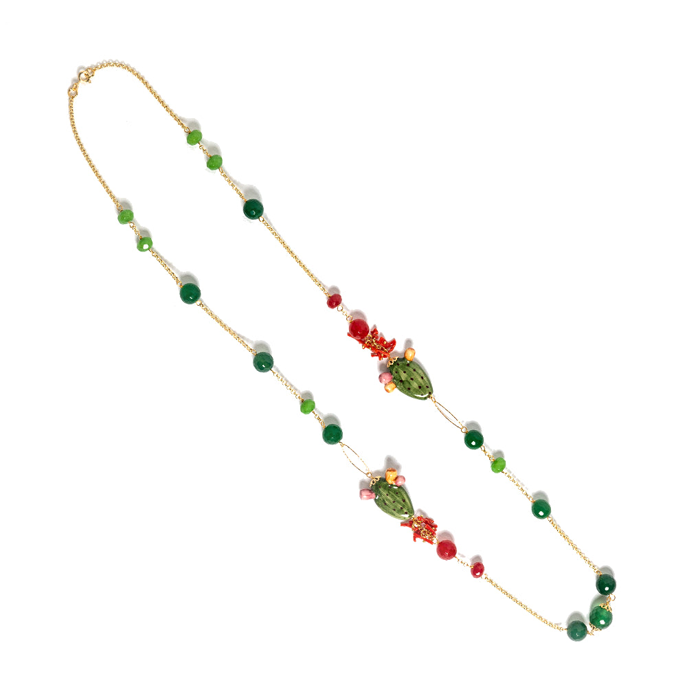 Collana Chanel 8 in agata verde e ficodindia in ceramica di Caltagirone