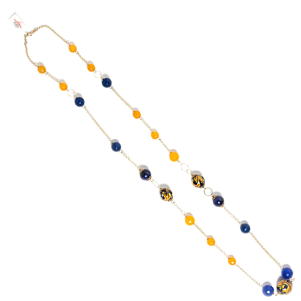 Collana Chanel 9 in agata gialla e perle in ceramica di Caltagirone