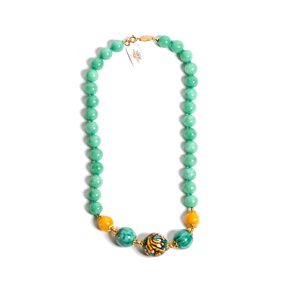Collana Erice in agata verde e perle in ceramica di Caltagirone